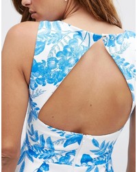 Asos Collection Cut Out Back Midi Dress In Blue Floral Print