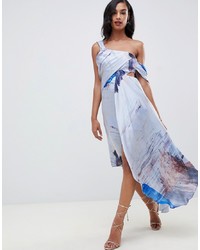 ASOS DESIGN Drape Shoulder Midi Dress In Abstract Print