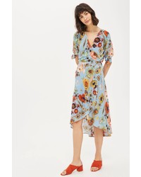 Topshop Star And Floral Print Wrap Midi Dress