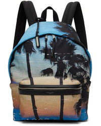 Light Blue Print Nylon Backpack