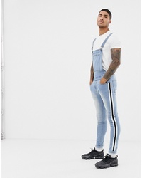 Liquor N Poker Dungarees With Side Taping In Stonewash