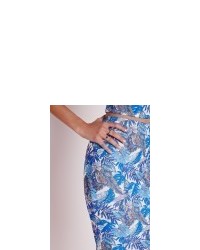 Missguided Leaf Print Midi Skirt Blue