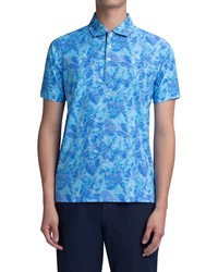 Bugatchi Digital Print Tropical Leaf Cotton Polo In Azure At Nordstrom