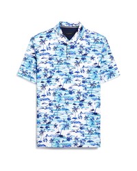 Bugatchi Digital Tropical Print Polo In Tropical Bluewhite At Nordstrom