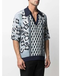 Dolce & Gabbana Marine Print Silk Polo Shirt