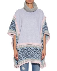 Michla Buerger Wool Knit Trimmed Jersey Poncho
