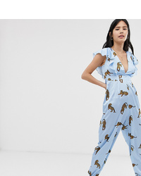 Kiss The Sky Plunge Jumpsuit In Satin Cheetah Print