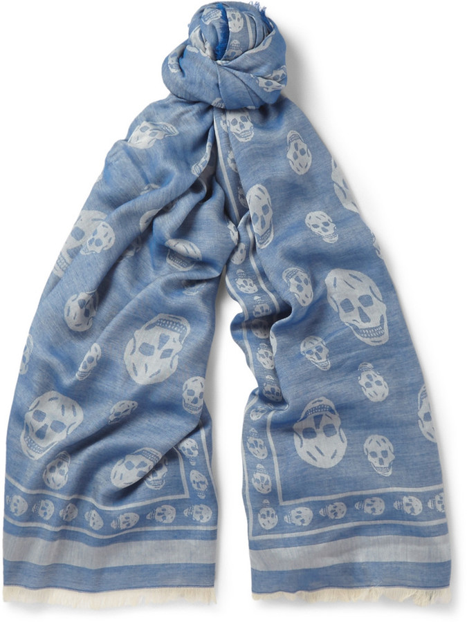 alexander mcqueen blue skull scarf
