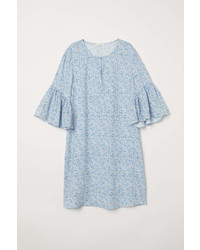 H&M Flounce Sleeved Dress Light Bluefloral