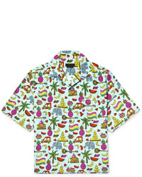 Prada Camp Collar Printed Matte Satin Shirt