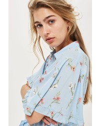 Topshop Floral Print Frill Shirt
