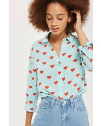 Topshop Love Heart Print Casual Shirt