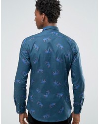 Paul Smith Ps By Smart Shirt With All Over Tiger Print In Tailored Slim Fit Blue