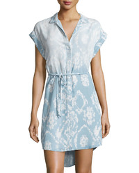 Chelsea & Theodore Printed Button Front Shirtdress Light Blue
