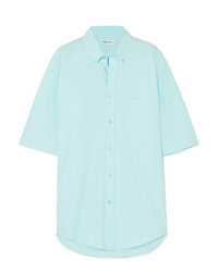 Light Blue Print Short Sleeve Button Down Shirt