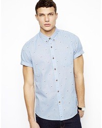 Asos Shirt In Short Sleeve With Tile Geo Print Blue