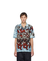 Dries Van Noten Blue And Red Camp Short Sleeve Shirt