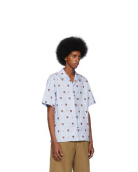 Gucci Blue Embroidered Short Sleeve Shirt