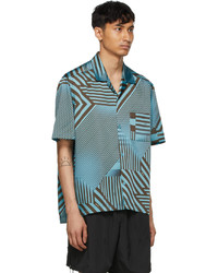 We11done Blue Geometric Print Short Sleeve Shirt