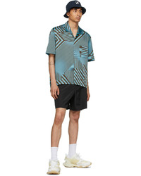 We11done Blue Geometric Print Short Sleeve Shirt