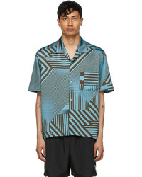 We11done Blue Geometric Print Short Sleeve Shirt