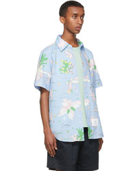 Thom Browne Blue Graphic Print Straight Fit Short Sleeve Shirt