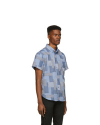 Naked and Famous Denim Blue Jacquard Abstract Blocks Shirt