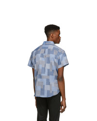 Naked and Famous Denim Blue Jacquard Abstract Blocks Shirt