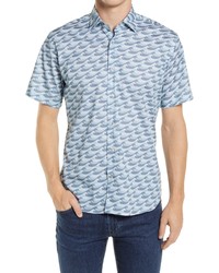 Jeff Catch The Wave Short Sleeve Stretch Button Up Shirt