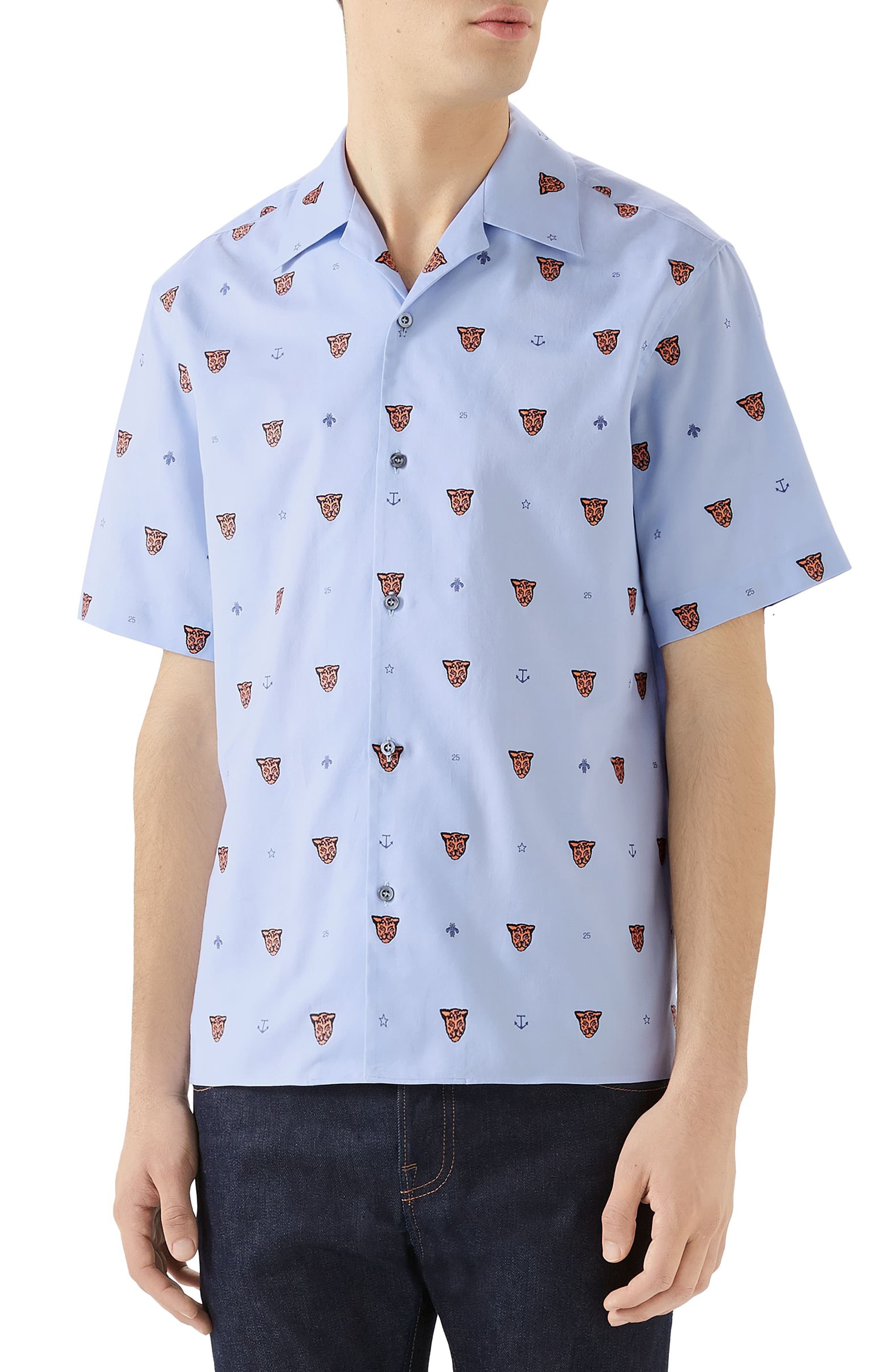 Gucci Tiger bowling shirt in ivory and blue