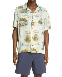 RRL Coney Island Print Short Sleeve Button Up Camp Shirt