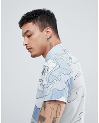 Aquascutum Farley Atlas Print Logo Short Sleeve Shirt In Sky Blue