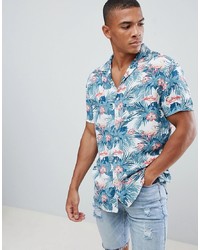 Urban Threads Flamingo Print Revere Collar Shirt