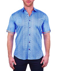 Maceoo Galileo Dual Diamond Blue Short Sleeve Button Up Shirt