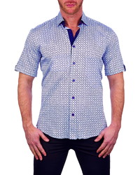 Maceoo Galileo Shape Blue Short Sleeve Button Up Shirt