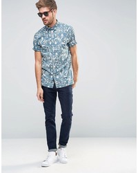 Selected Homme Short Sleeve Shirt With All Over Reverse Floral Print