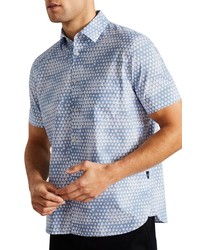 Ted Baker London Hunno Print Short Sleeve Button Up Shirt In Light Blue At Nordstrom