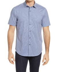 Bugatchi Ooohcotton Tech Print Knit Short Sleeve Button Up Shirt