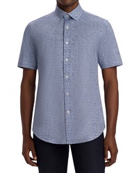 Bugatchi Ooohcotton Tech Print Short Sleeve Button Up Shirt In Classic Blue At Nordstrom