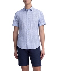 Bugatchi Ooohcotton Tech Print Stretch Short Sleeve Button Up Shirt In Classic Blue At Nordstrom