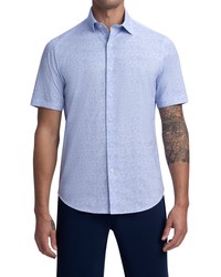 Bugatchi Ooohcotton Tech Print Stretch Short Sleeve Button Up Shirt In Sky At Nordstrom