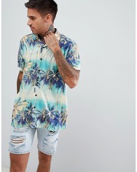 ASOS DESIGN Oversized Hawaiian Palm Tree Printed Shirt With Revere Collar