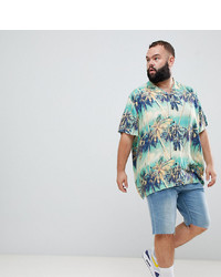 ASOS DESIGN Plus Oversized Hawaiian Palm Tree Printed Shirt With Revere Collar