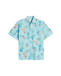 Reyn Spooner Sea Safari Short Sleeve Shirt In Maui Blue At Nordstrom