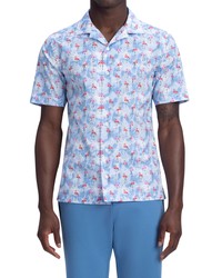 Bugatchi Shaped Fit Short Sleeve Button Up Camp Shirt In Riviera At Nordstrom