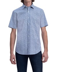 Bugatchi Shaped Fit Stretch Print Short Sleeve Button Up Shirt In Classic Blue At Nordstrom