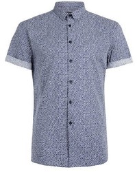 Topman Slim Fit Micro Floral Print Short Sleeve Shirt