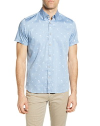 Ted Baker London Slim Fit Tropical Print Short Sleeve Button Up Shirt