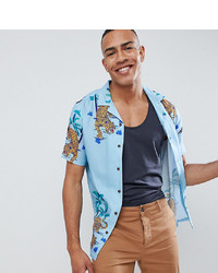 ASOS DESIGN Tall Regular Fit Shirt With Cheetah Hem Print In Blue