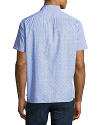 Neiman Marcus Wallpaper Print Short Sleeve Shirt Blue